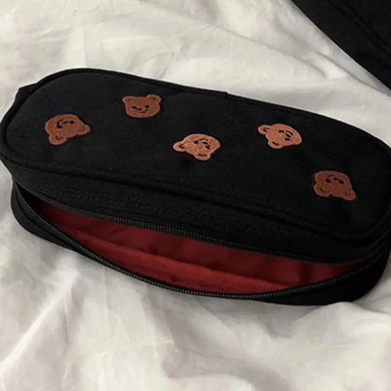 

Bear Embroidery Canvas Pencil Bag Pen for Case Kids Gift Cosmetic Station Dropship