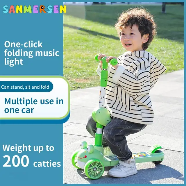 Scooter For Kids With LED Spraying Jet Bluetooth Music Effect Flash Plus Size Wheel Lean to djustable Height Foldable 1
