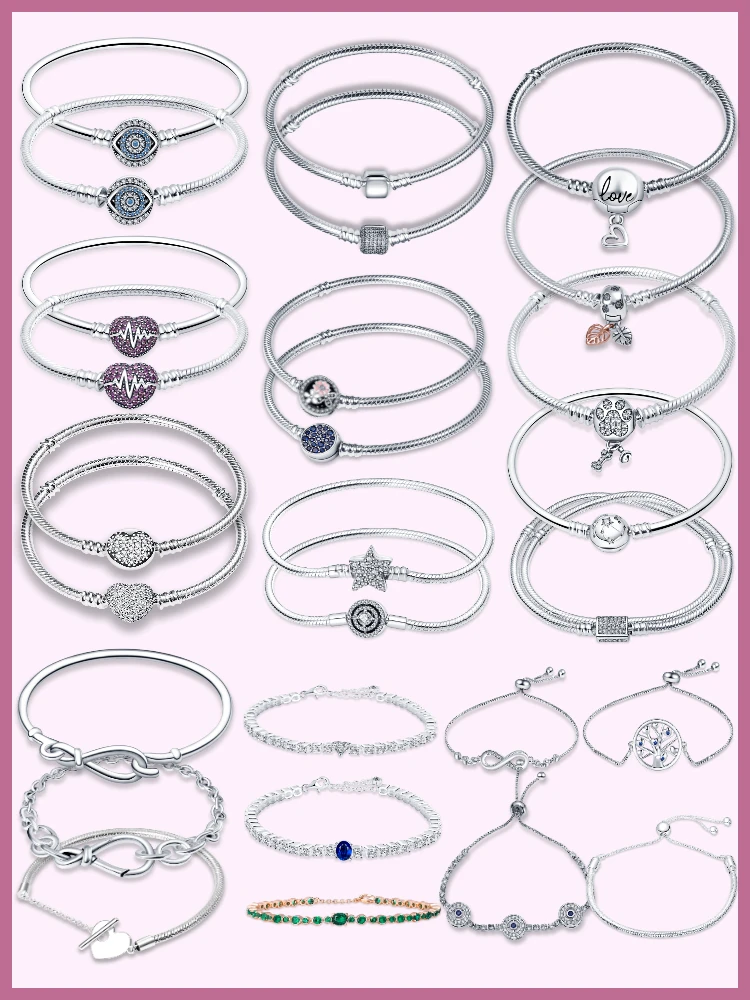 S292a598a48b347f8a615851223af9e60v 100% 925 Sterling Silver Love Heart Life Tree Snake Bracelet Luxury Jewelry Fit for Original Charms Bead DIY Making Jewelry Mallzona