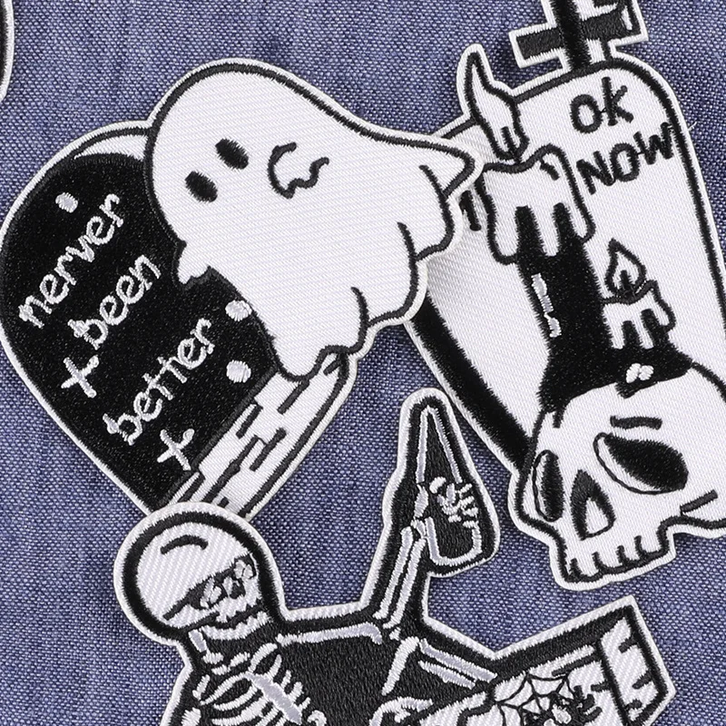 

Skull Ghost Head Embroidery Cloth Iron on Patches, Embroidery Label, Badge Patch, Paste Clothing Accessories, Punk Fabric Sticke