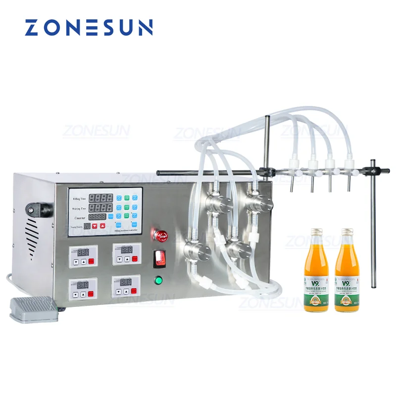 ZONESUN – Machine de remplissage semi-automatique à quatre têtes, ZS-YTMP4S, huile essentielle, encre, bouteille d'eau liquide, cosmétique, pompe magnétique