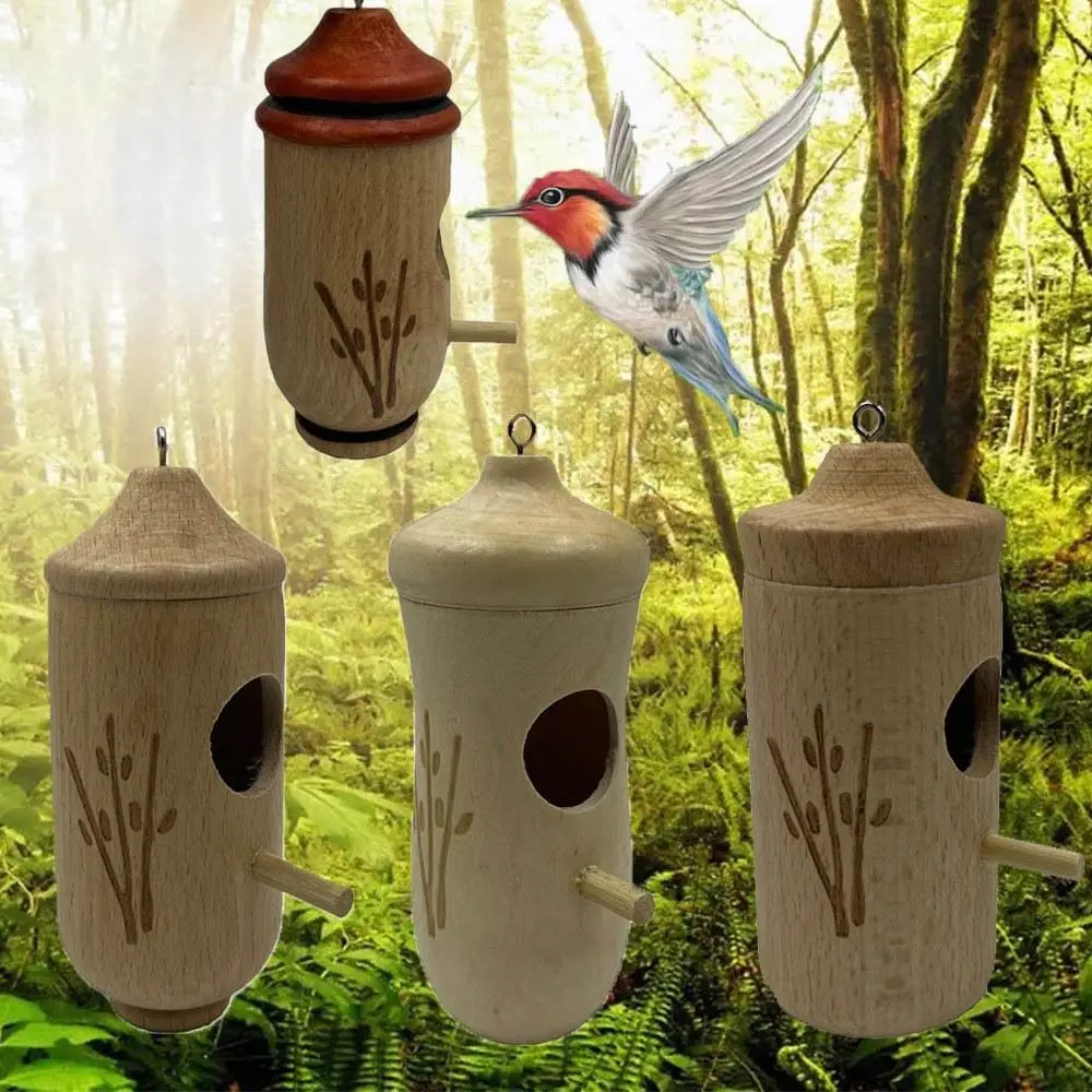 

Hanging Wooden Hummingbird House Creative Hand Held Decorate Honeycomb Bird Nest Charming Craft Hummingbird Feeder Yard