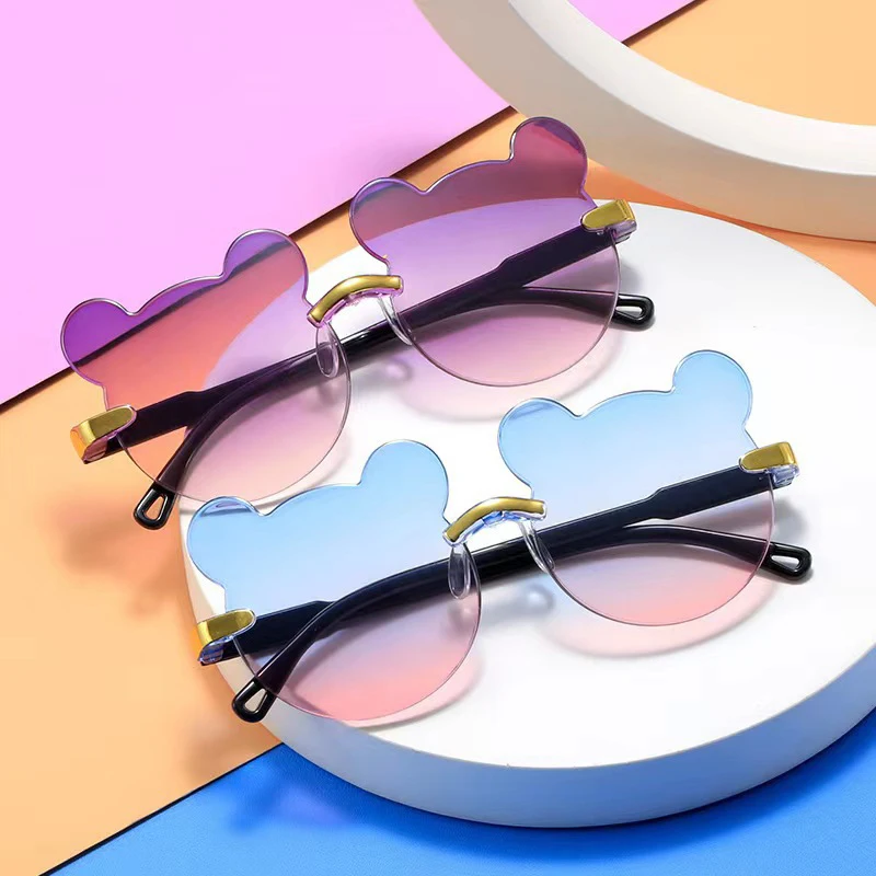 Fashion Sunglasses Kids Sunglasses Children Sunglasses Party Sunglasses Cosplay Sunglasses Kids Sun Sunglasses Bear Shape Children Glasses Cartoon Rimless UV400 Child Eyeglasses Outdoor Anti-Glare Girls Boys Sunglasses