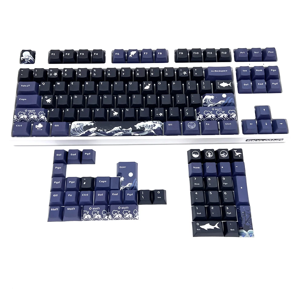 chaves coral mar keycaps preto inglês cereja perfil pbt tintura sublimação teclado mecânico para mx switch shift