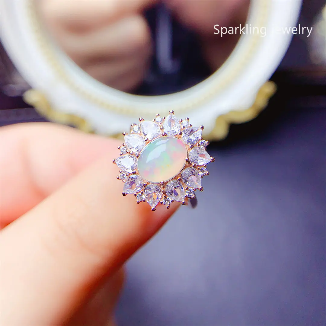 

Natural Australia Opal Pendant Ring Sets for Women Anniversary Gift 7*9MM Gemstone Necklace Fine Jewelry 925 Sterling Silver