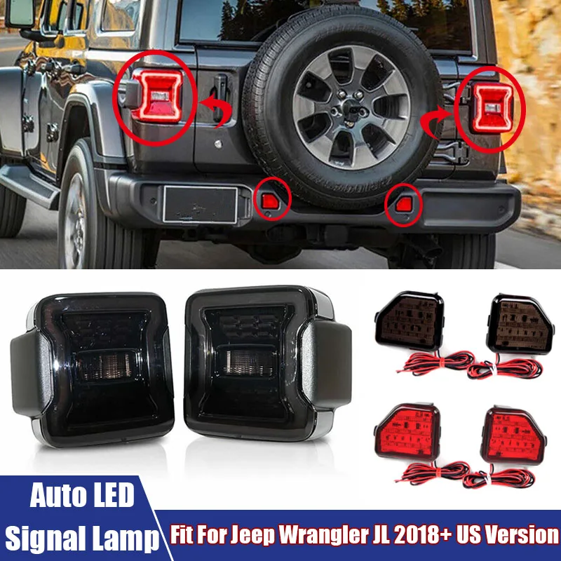 2Pcs LED Tail Lights Fit For Jeep Wrangler JL 2018+ US Version Rear Fog