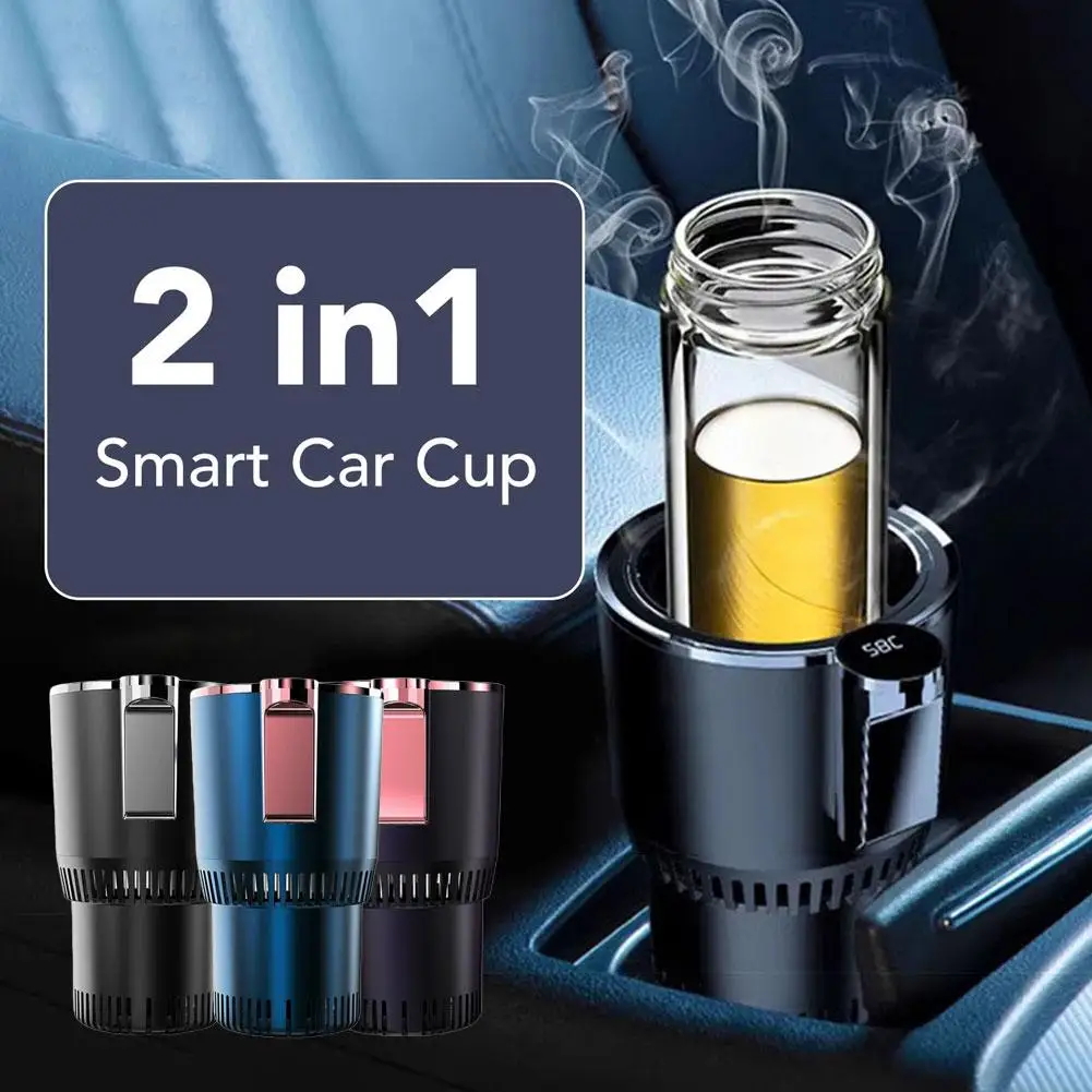 2in1 차량용 냉온 컵홀더 지능형 온도 표시 DC 12V 원클릭 빠른 냉온 휴대용 보일링 병