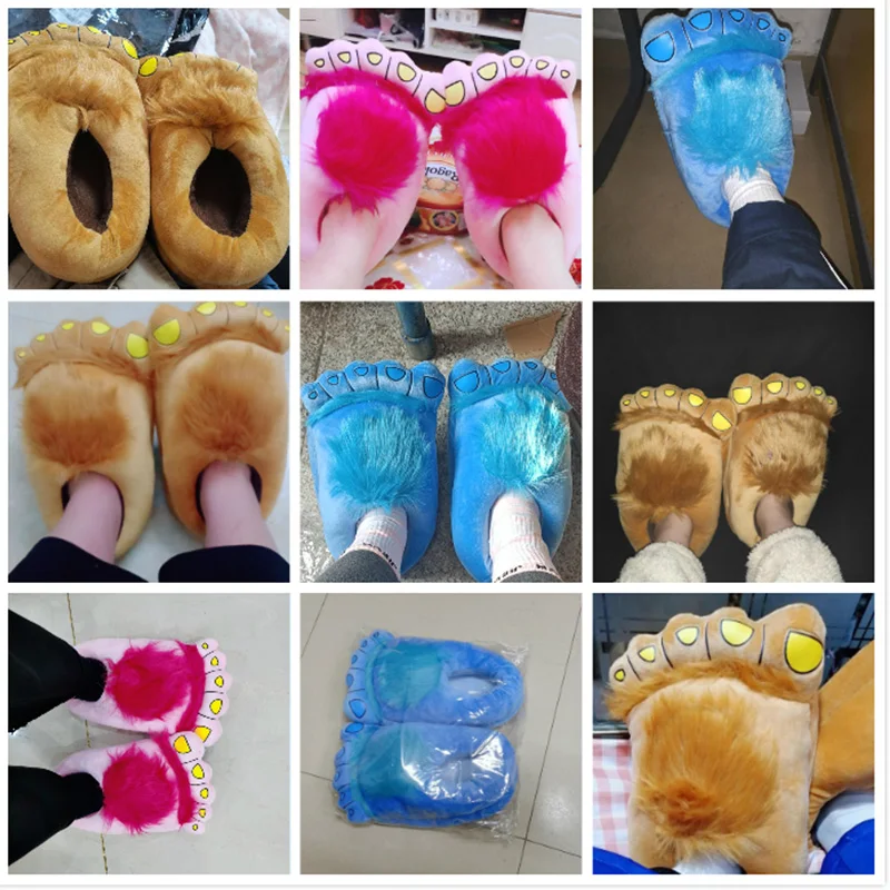 Fashionable Men's Wild Paw Slippers Home Fluffy Cotton Shoes Plus Size Mens Creative Animal Foot Shape Shoes Big feet Fur Slides