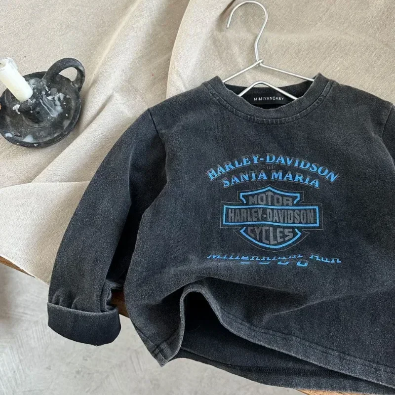 New Spring Children Boys Girls T-shirt Autumn Cotton Solid Casual Long Sleeve Denim T-shirts Kids Soft Unisex Loose Tops Clothes 5