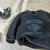 New Spring Children Boys Girls T-shirt Autumn Cotton Solid Casual Long Sleeve Denim T-shirts Kids Soft Unisex Loose Tops Clothes 5