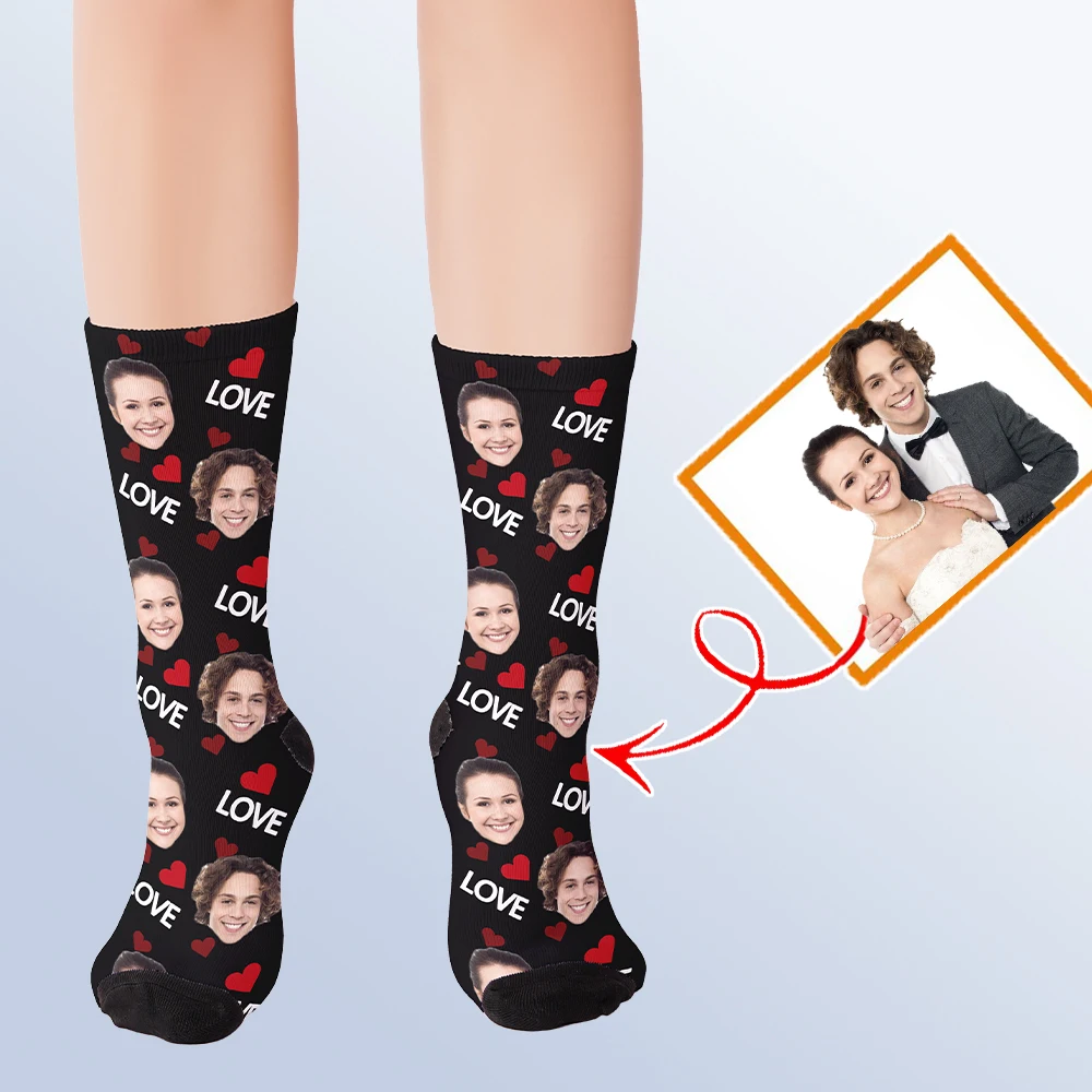 DIY custom socks heart with your photo couple casual fun novelty breathable face personalized photo logo pet stockings gift