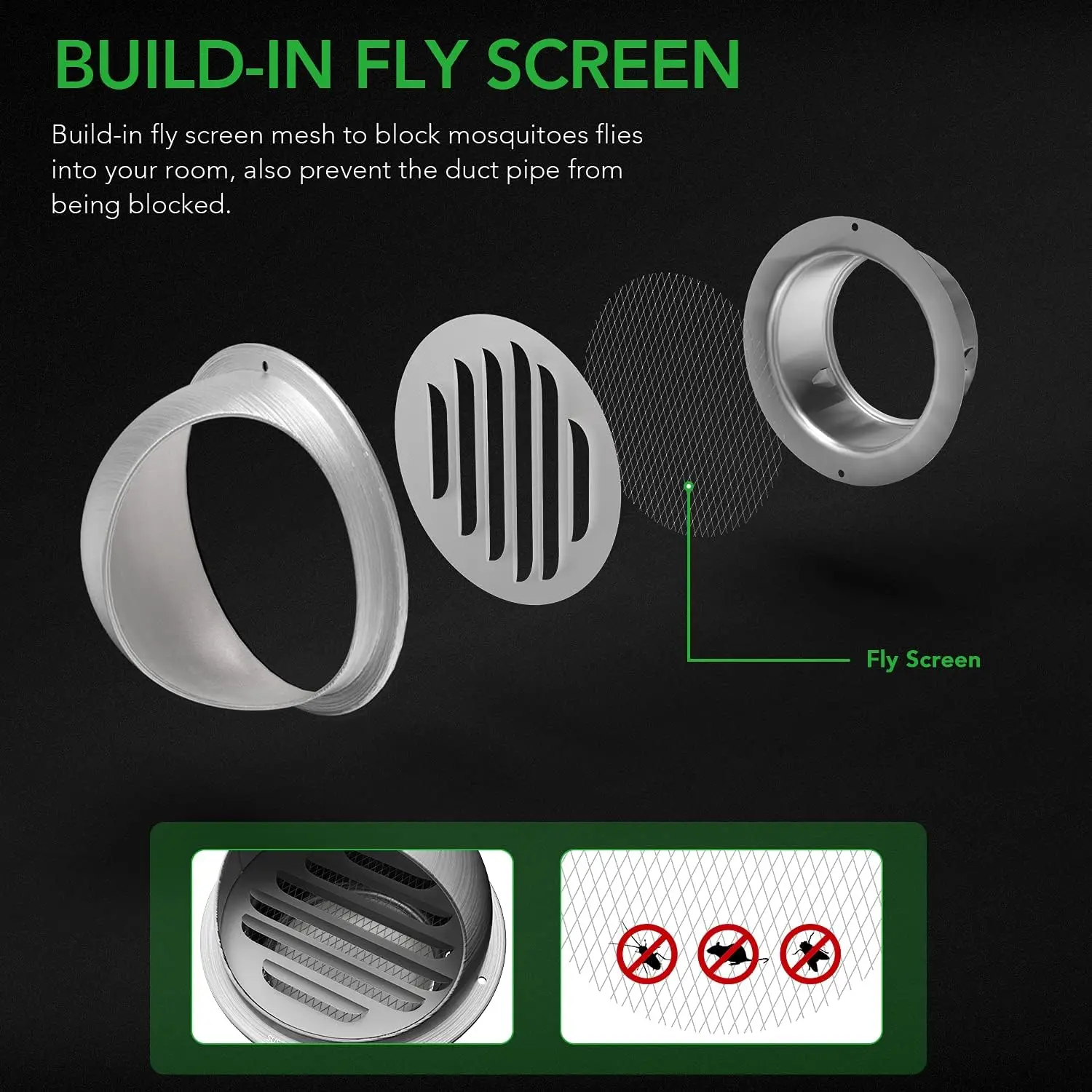 80/100/120MM Stainless Steel Exterior Wall Air Outlet Grille Round Heating Cooling Ceiling Air Vent Ducting Ventilation Exhaust Air Vent Grille Ventilation Grille Air Vent Cover
