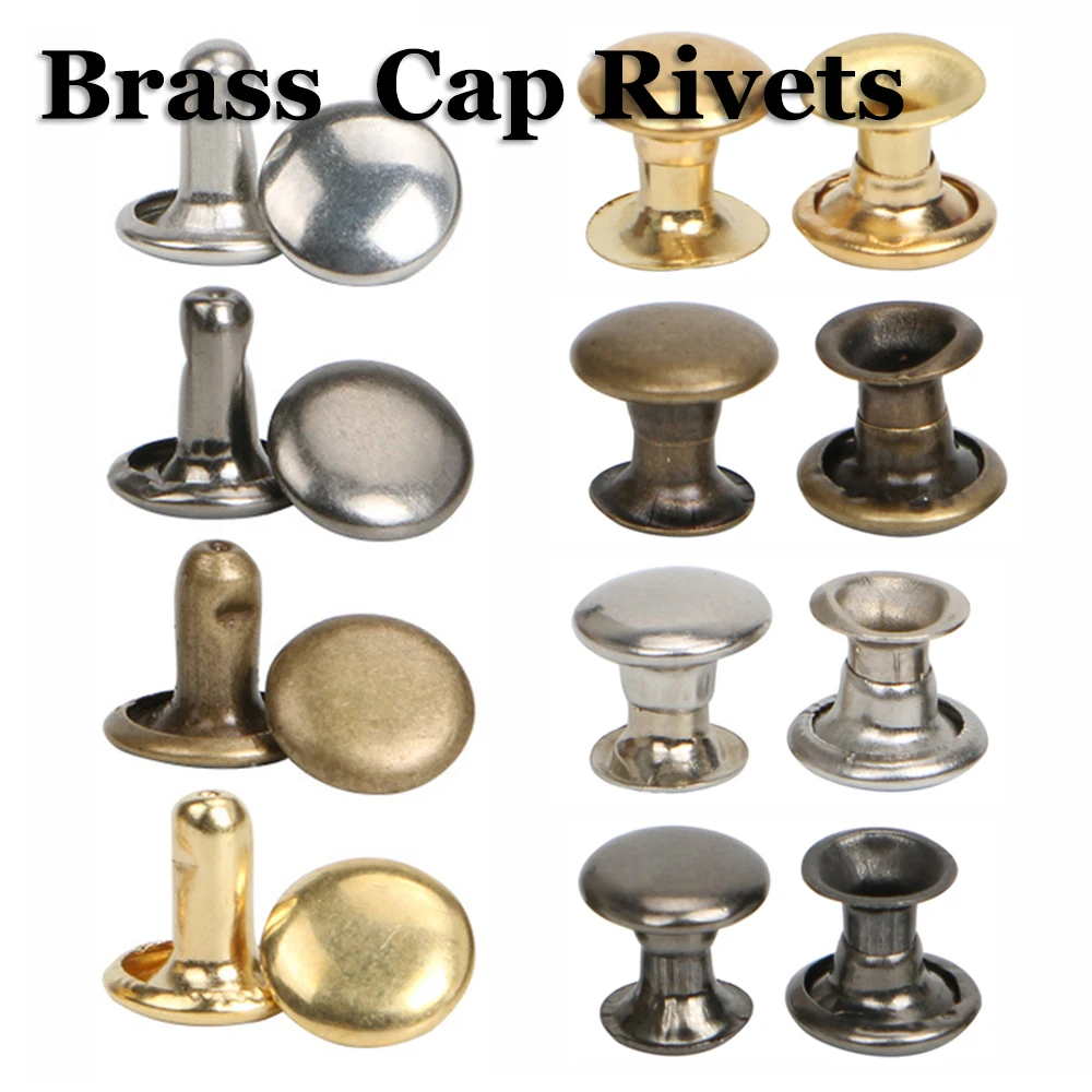 100Sets 6/8mm Brass Cap Rivets Studs Round Rivet Tachuelas for Leather Craft Bag Belt Garments Hat Shoes Wallets
