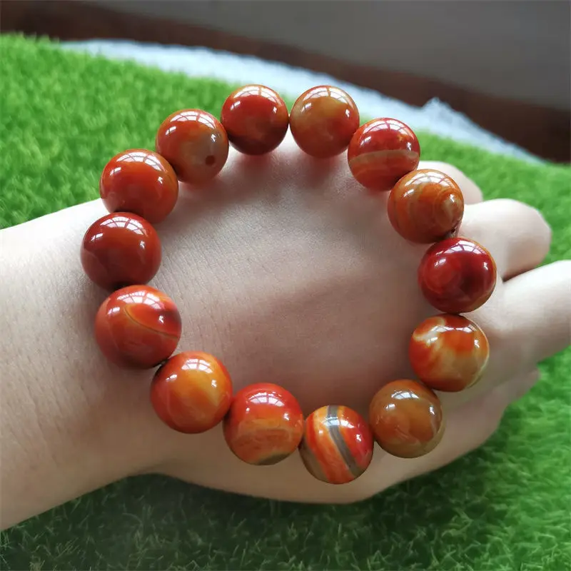 New Natural Warring States Red Agate Round Beads Single Ring Bracelets for Men and Women Fashion Bracelet Gifts To Share