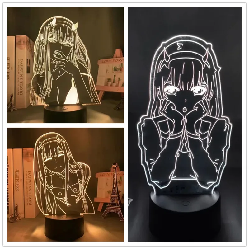 Anime Zero Two 3D Led Neon Night Lights Sexy Regali Adorabili Per Gli Amici Arredamento Camera Da Letto Manga Darling Nelle Lampade Da Tavolo Franxx