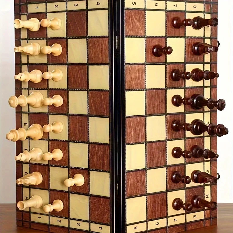 44cm/ 17.3inWooden folding chess set felt game board inside store adult gift family game board 4