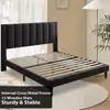 Upholstered Platform Bed Frame Full Size Heavy Duty Metal Wood Slats with Rivet Decor Vertical Channel Headboard No Box Spring 6