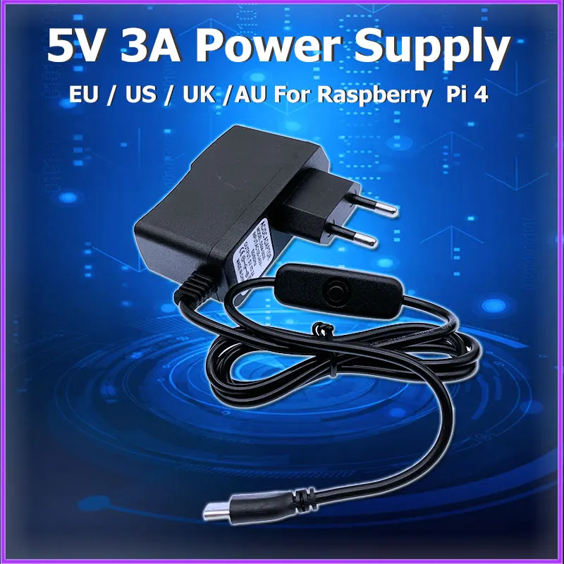 5V 3A Power Supply Switch Button Power Adapter Charger Type-C USB Port 5 V Volt for Raspberry Pi 4 Model B 4B power adapter power module
