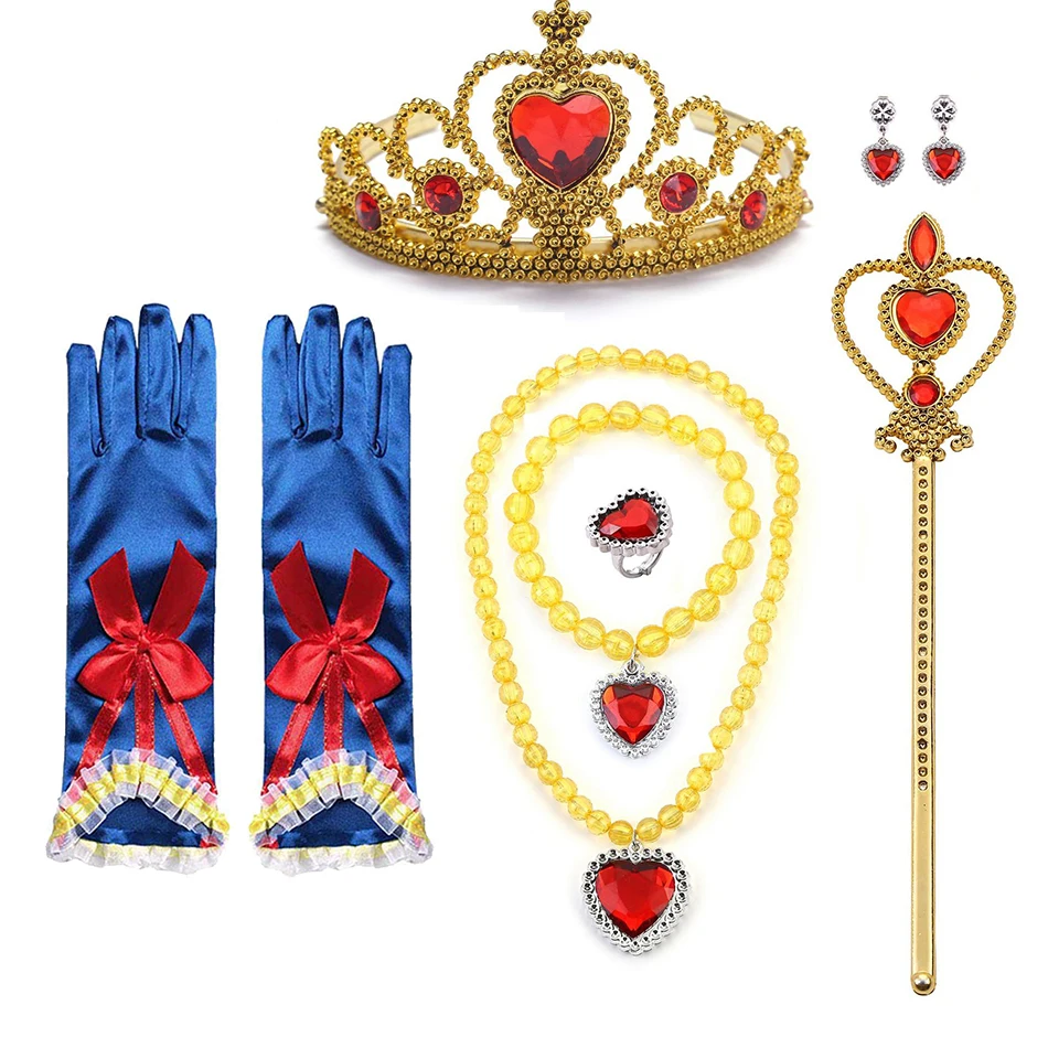 Snow White Dress up Synthetic Tiara for Little Girls Princess Cosplay Accessories Wand Crown Hair Headband Gloves Necklace Gifts cosplay accessories hair accessories hair headband accessories children jewelry set