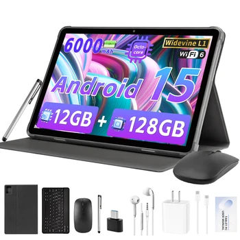 Android 15 Tablets 2025,10.1" Android Tablet with Octa-core Processor 12GB RAM 128GB ROM 1TB Expand 6000mAh Battery Dual Camera 1