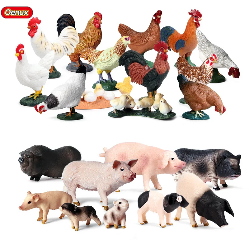 Home Decor Figurines Miniatures PVC Plastic Simulated MINI Farm Poultry  Animals Dog Pig Sheep Chicken Model Children Toys