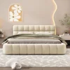 Modern Queen Upholstered Bed Frame No Box Spring Needed Beige Bedroom Furniture with Wingback, Linen Low Plattform Bed 3