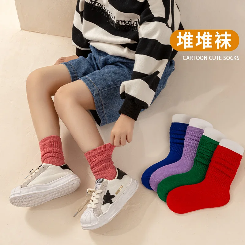 Children's Socks, Soft Breathable Cotton, Candy Solid Color Mid-Crew Socks, Ankle Socks for Boys and Girls, Kids Footwear
