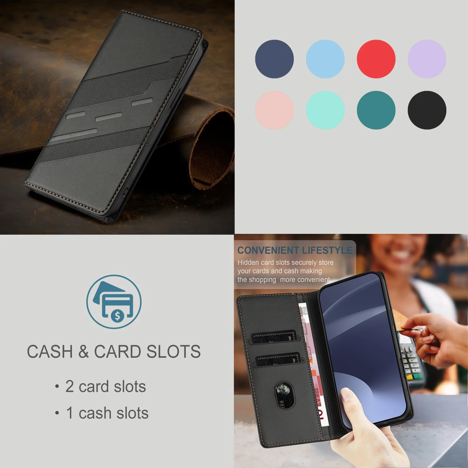 Universal Leather Wallet Flip Case - Premium Phone Cover