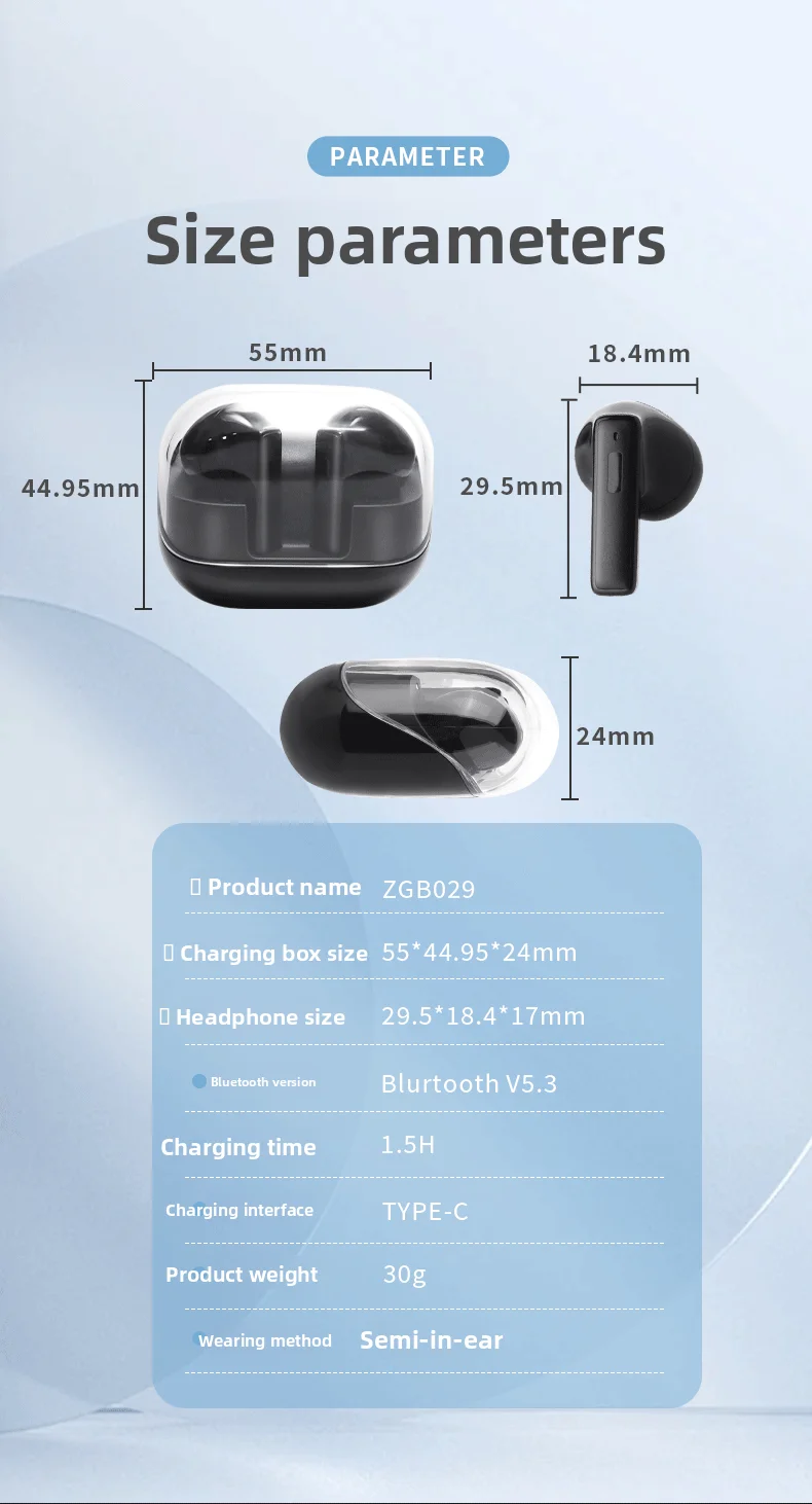 Bluetooth Earphones Wireless Noise Reduction Long-Wear Painless In-Ear Wireless