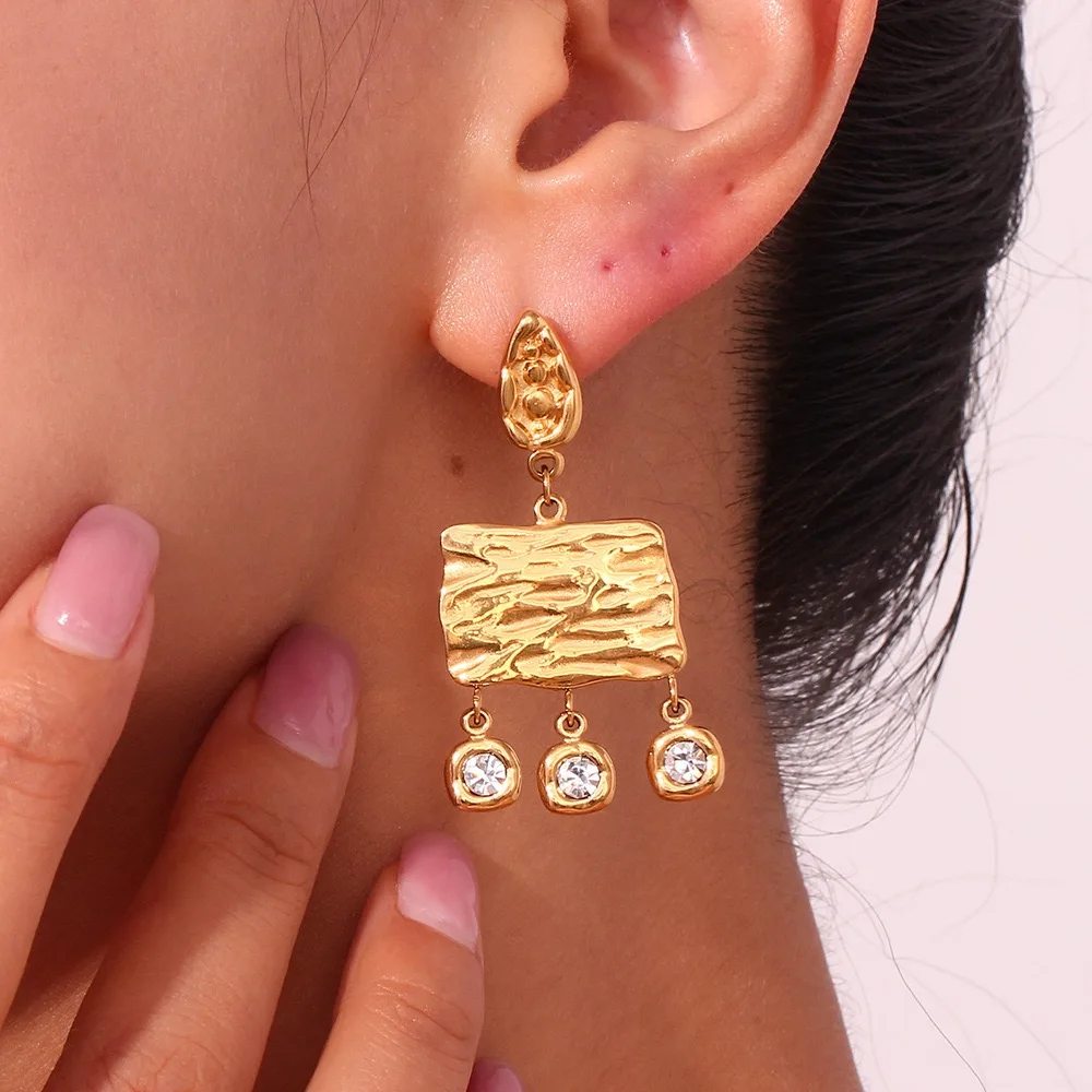 PAPERPLUS | Women Luxury Stainless Steel Earrings. Inlaid Zircon. Charms Rare Jewelry.1Pair. Aesthetic. Vintage New