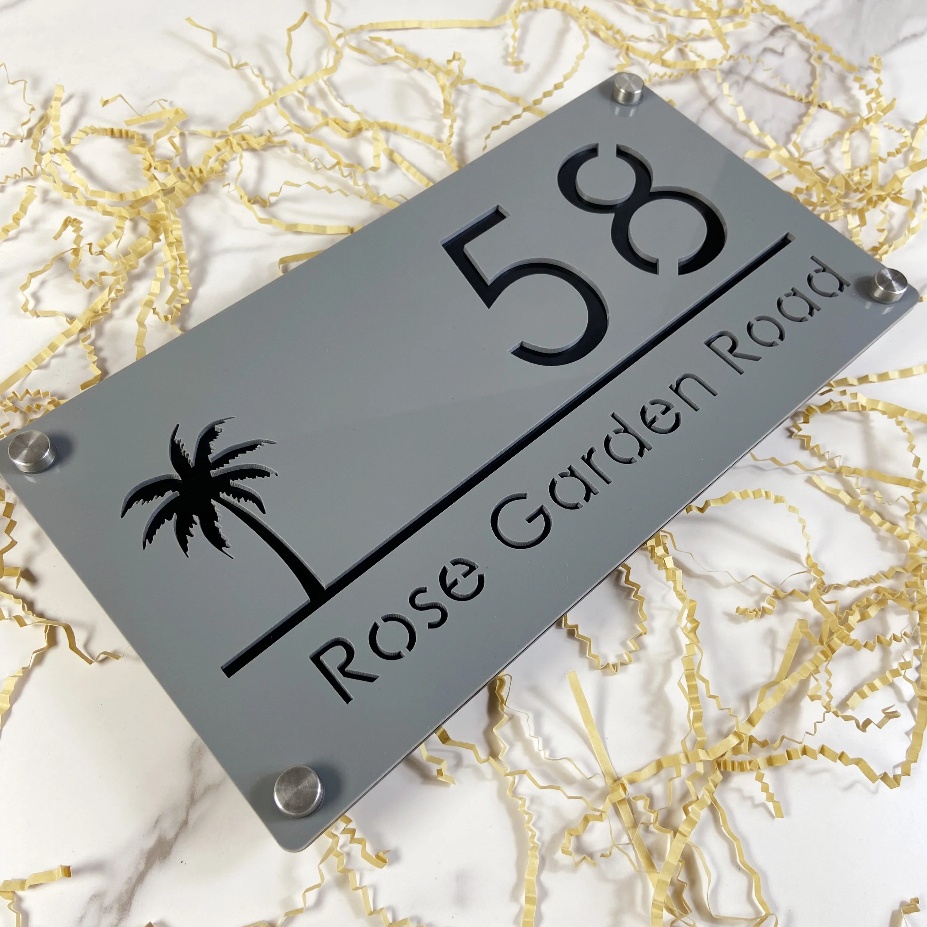 Personalized 3D Acrylic House Number Sign Custom Address Plate Modern Coconut Tree Design Weatherproof Outdoor Name Plaque Sign house number signs,house numbers,number plate,house wall plaques