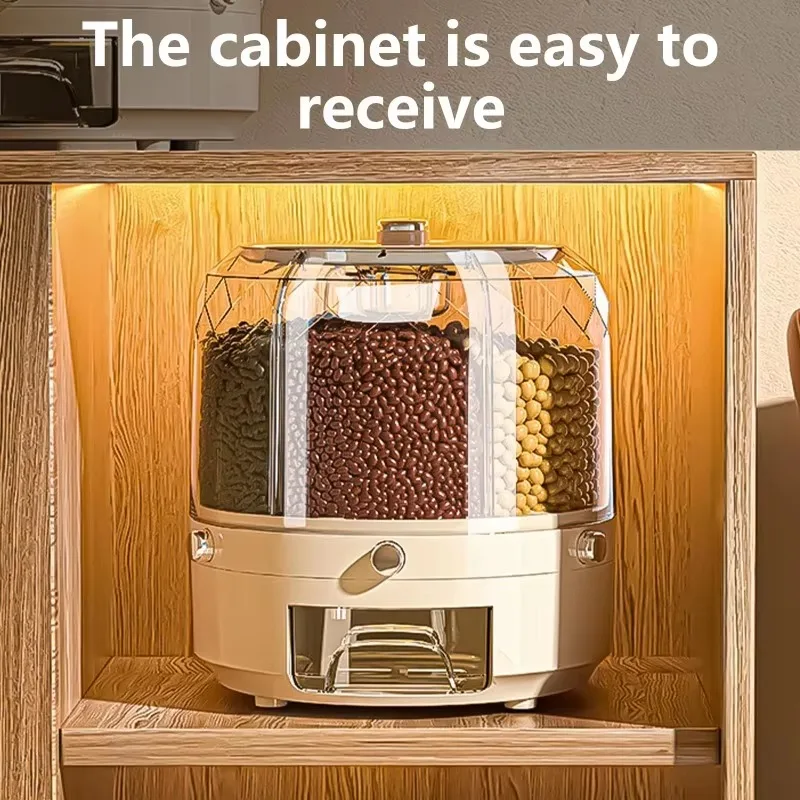 360&deg; Rotating Rice Dispenser with 6-Point Sealed Lid for Kitchen Pantry Organization