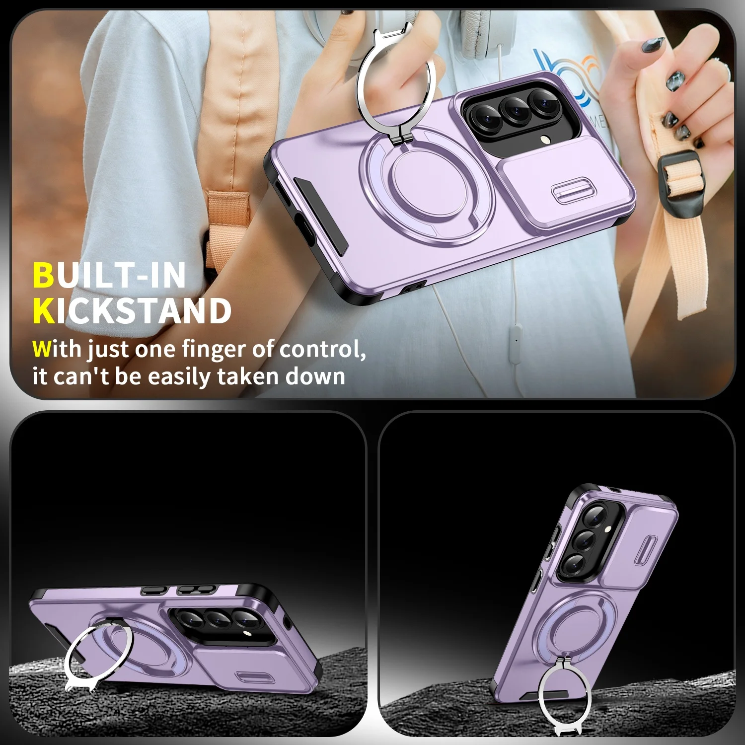 Magnetic Armor Case with 360° Rotating Bracket and Slide Camera Protection Cover