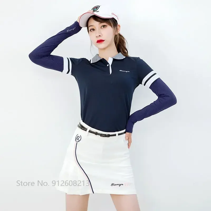 TTYGJ Ladies Breathable Golf Arm Sleeves Sunscreen Ice Silk Shawl Women Cooling Elastic Croped Tops Anti-UV Golf Underwear