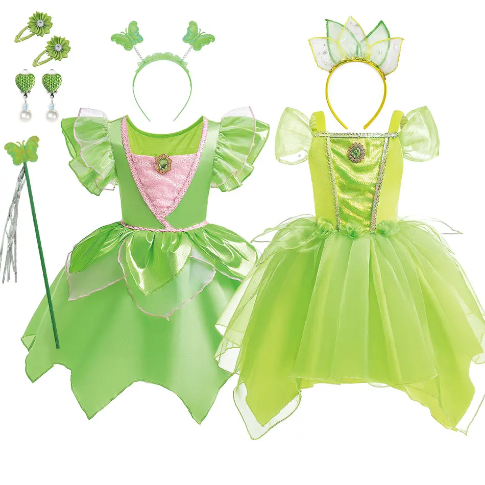 

2023 Disney Tinker Bell Cosutme Girls Princess Dress Festival Party Carnival Gown Flying Sleeve Children Fansy Vestido 2 to 8Yrs