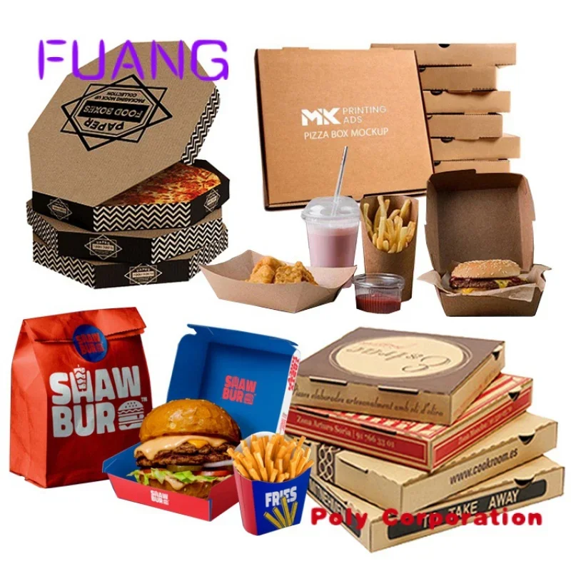 

Custom Wholesale custom printed with logo design disposable eco kraft bulk round cheap for 12" inch slice pizza box fries Burge