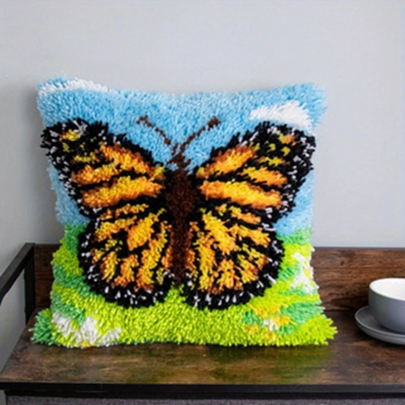 Latch Hook Pillow Knooppakket Bee Flower Plant Carpet Needlework Set Latch Hook Cushion Button Package knoopkussen DIY Carabiner