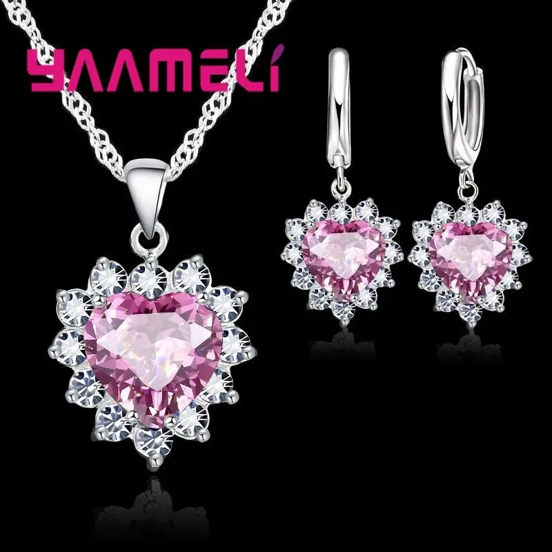 Trendy 925 Sterling Silver Jewelry Set For Women Heart Cz