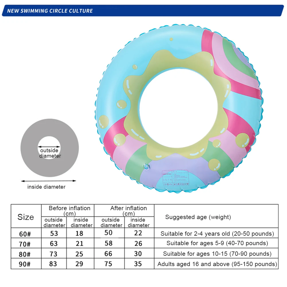 Colorful Inflatable Pool Float Swimming Ring for Kids and Adults