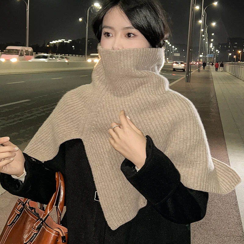 ZYCZCXX Merino wool women's knitted turtleneck shawl scarf Korean style winter warm fashion irregular pullover shawl women