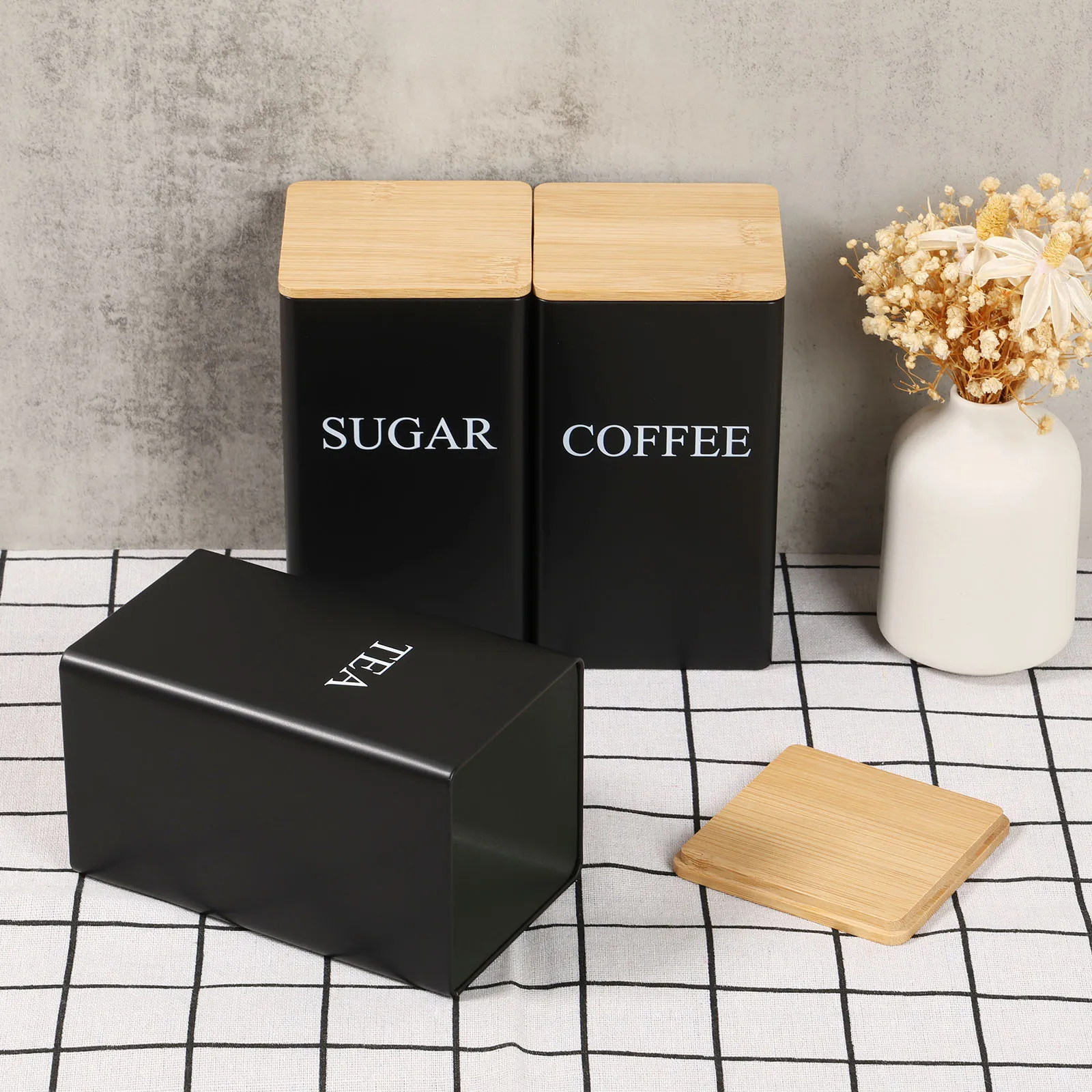 Stainless Steel Airtight Kitchen Storage Jars with Bamboo Lid