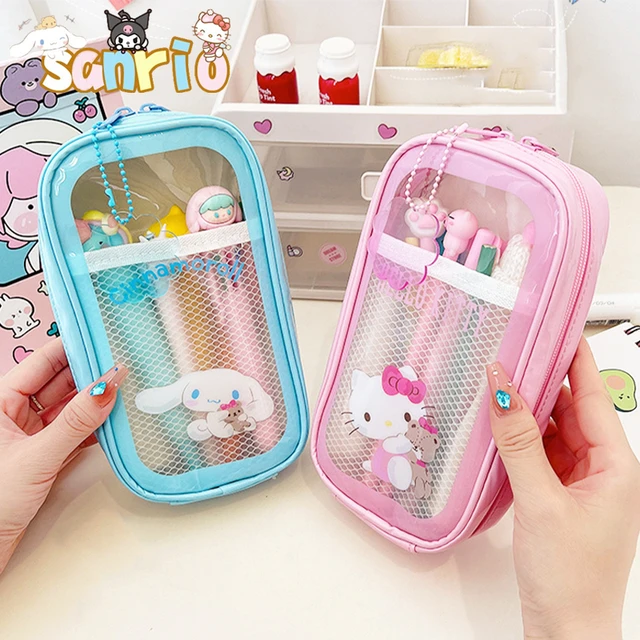 Sanrio Pencil Case Kawaii Hello Kitty Cinnamoroll Melody PU Large Capacity  Pencils Bag Pouch Pen Case School Supplies Stationery