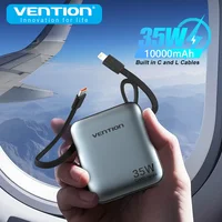 Vention Mini Power Bank 10000mAh 35W PD Fast Charger Spare Auxiliary Battery Portable Powerbank with Built-in Type C/L Cables 1