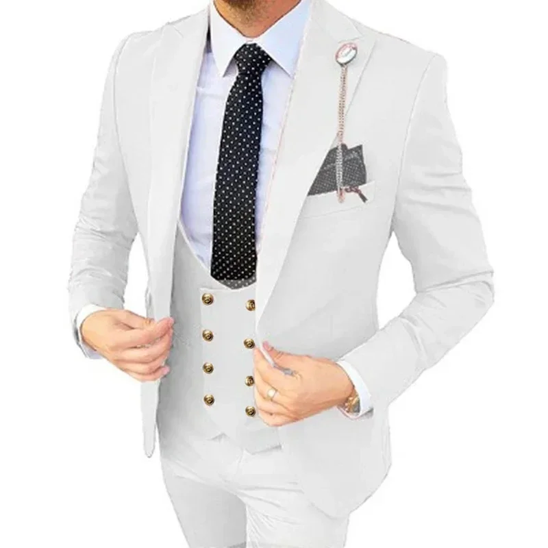 Men 3 Pcs Set Formal Suit Blazers Dress Jacket Coat Pants Vest