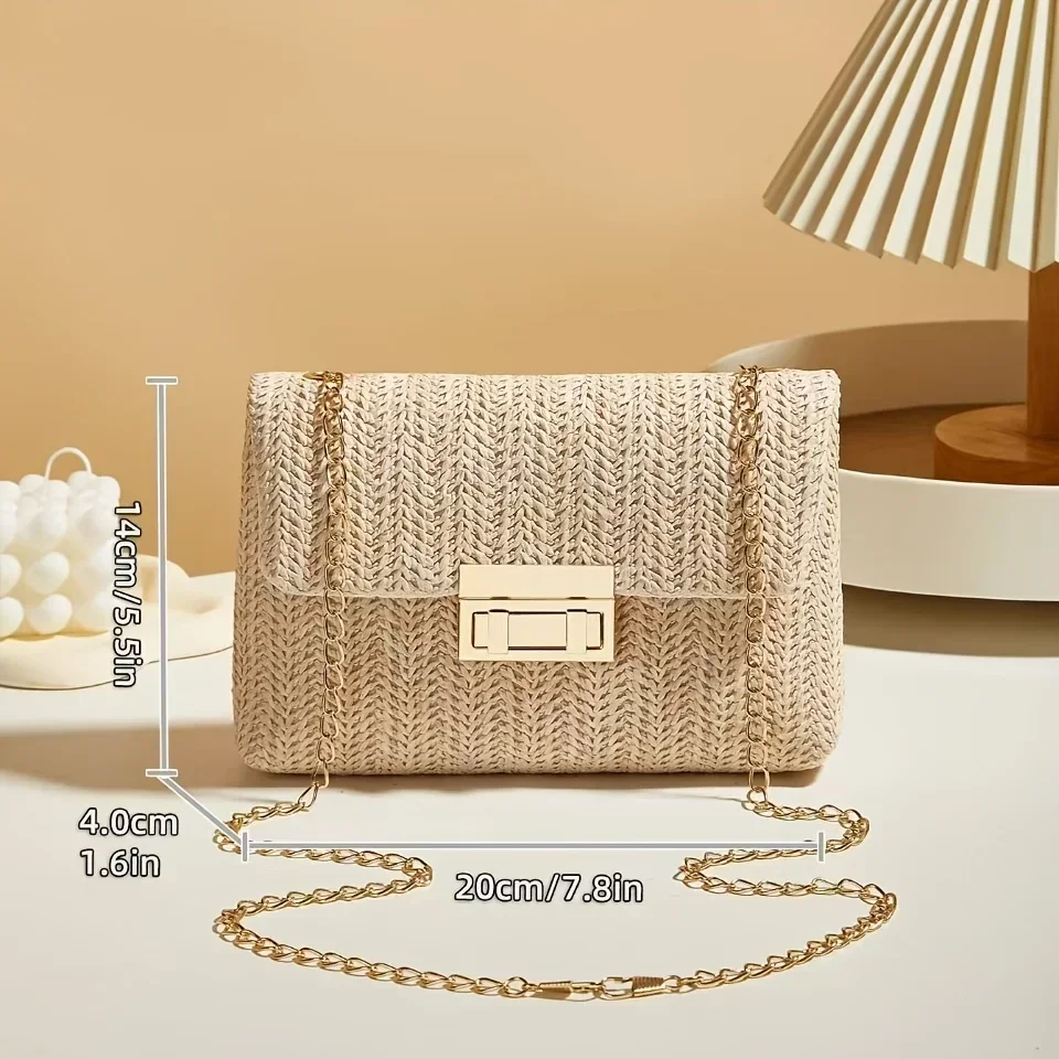 Stylish Handwoven Ladies Crossbody Bag Chain Strap Lock Buckle Adjustable Shoulder Strap, Perfect for Daily Use, Travel, Outdoor