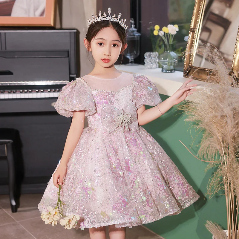 

High-end Baby Clothing Sequin Design Baptism Birthday Party Gown Girls Christening Princess Dresses for Easter Eid Vestidos