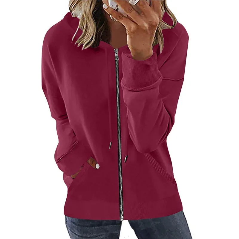 Women's Spring Autumn Fashion Casual Solid Long Sleeve Hooded Elegant Commuter Lady Top Zipper All Match Coat Y2K Female Clothes
