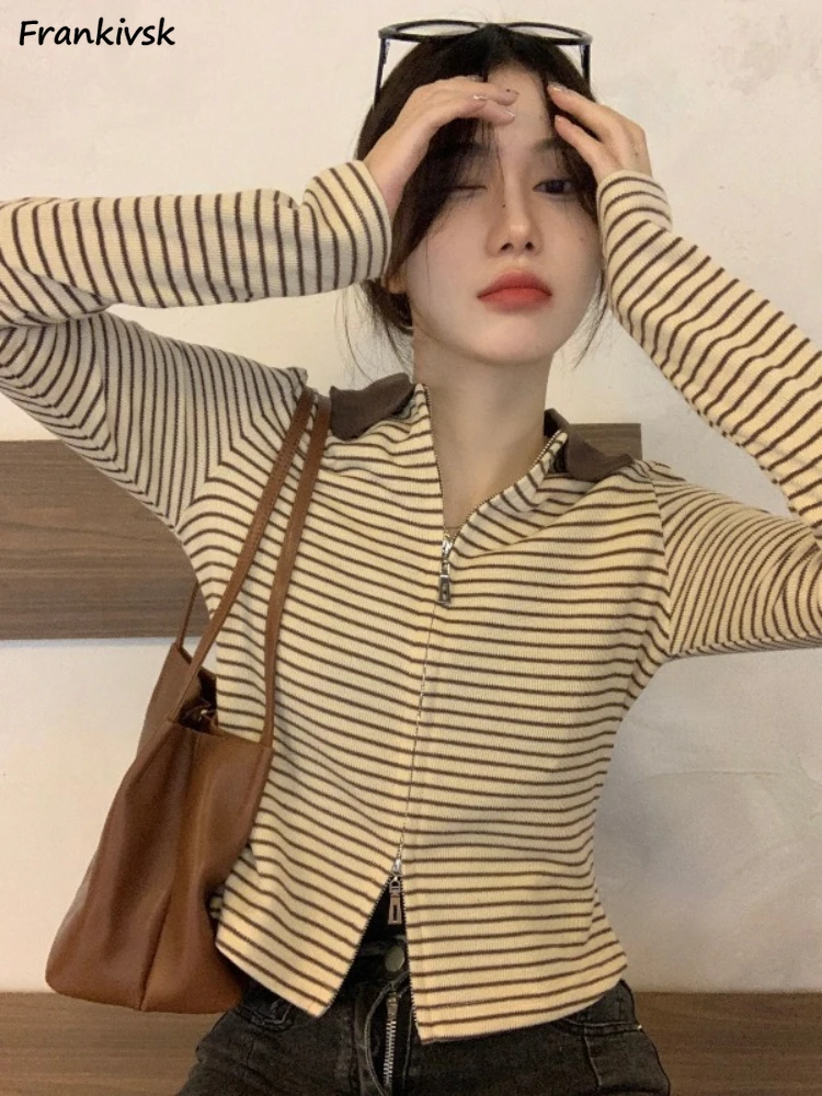 

Cardigan Women Striped Panelled All-match Cropped Knitwear Leisure Pffice Lady Popular Gentle Niche Autumn Students Stylish Ins