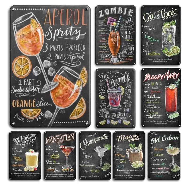 Metal Wall Signs Vintage Metal Sign Decorations Gin & Tonic Cocktail Plate Charming Decorative Poster Plaque for Home Wall Decor 8 X 12 Inch
