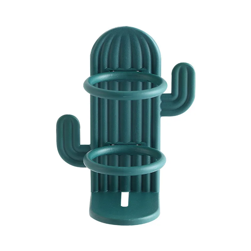 Non perforated Toothbrush Holder Wall Mounted Waterproof and Draining Space Saving Cactus Design